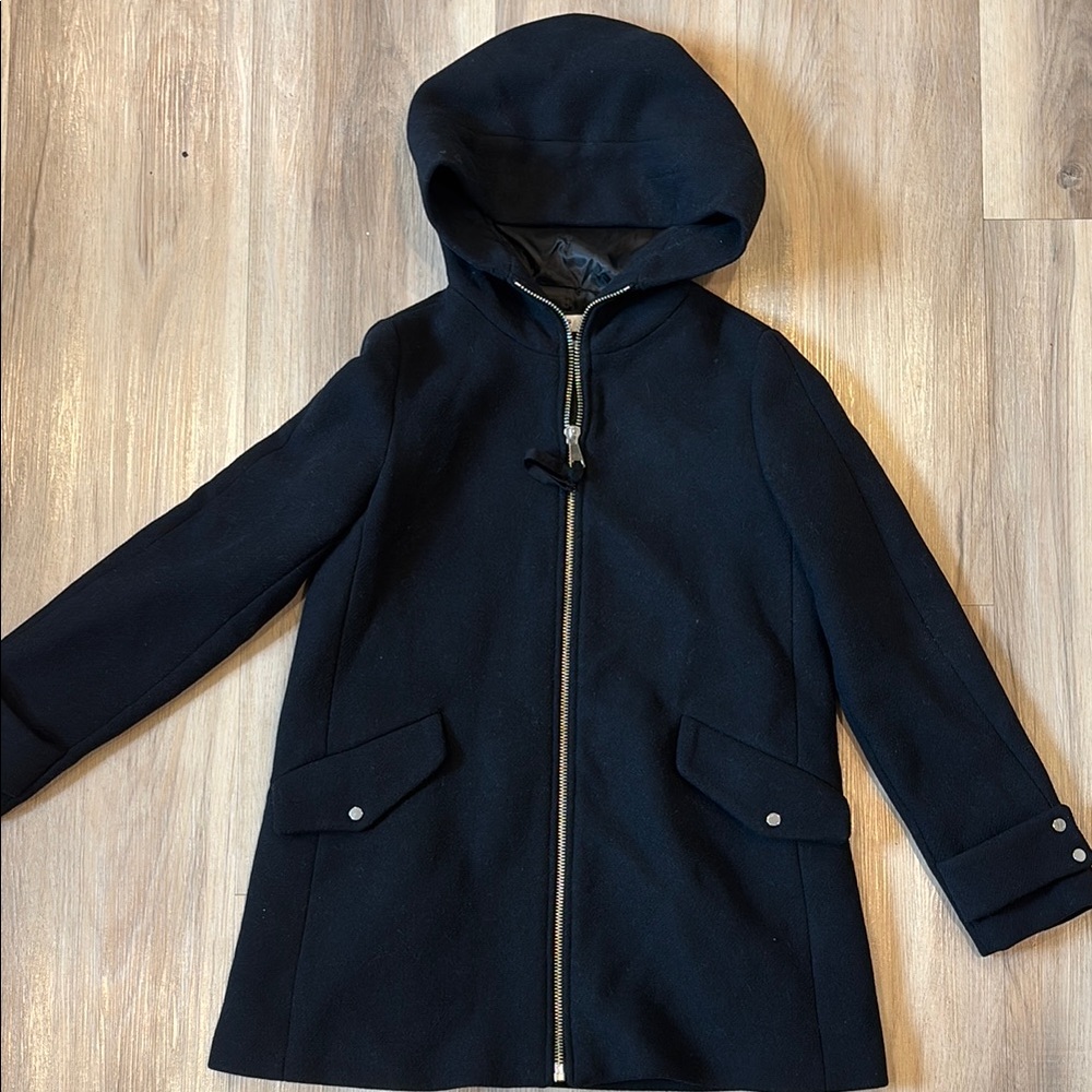 MNG Black Hooded Coat with Zipper XS